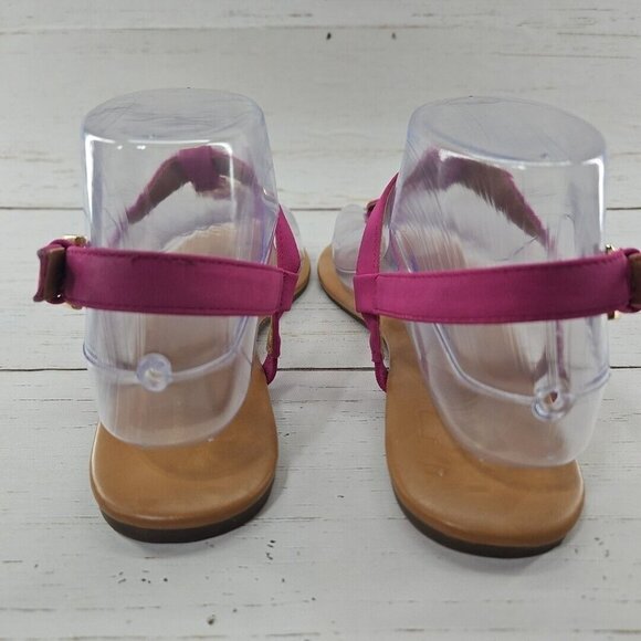 Tommy Hilfiger 8.5 Pink Faux Leather Gold Logo Thong Slingback T-Strap Sandals - Picture 4 of 9